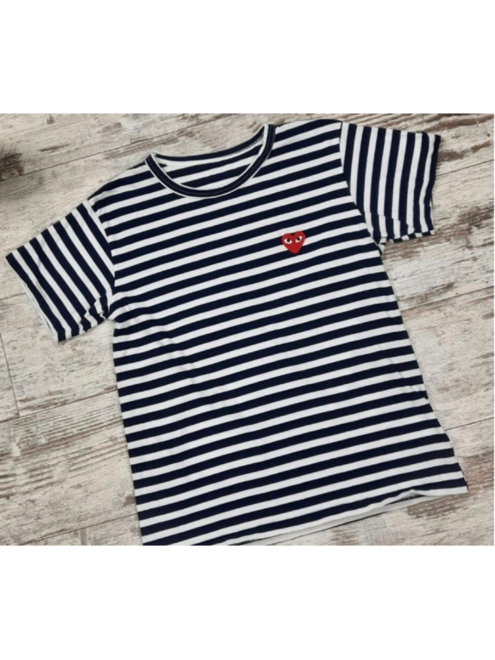 Unisex Comme des Garçons PLAY Striped Short Sleeve Tee L Black White, red heart